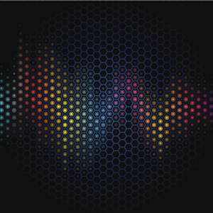 A rainbow-coloured soundwave illustration
